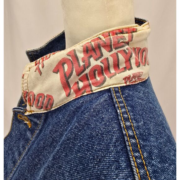 Unisex Vintage 90s Planet Hollywood Blue Jean Denim Jacket SZ MED Washington, DC - Picture 6 of 14